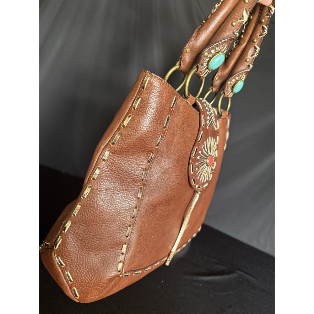 BCB Girls Brown Leather Bag In Western Style With Turquoise - Picture 4 of 16